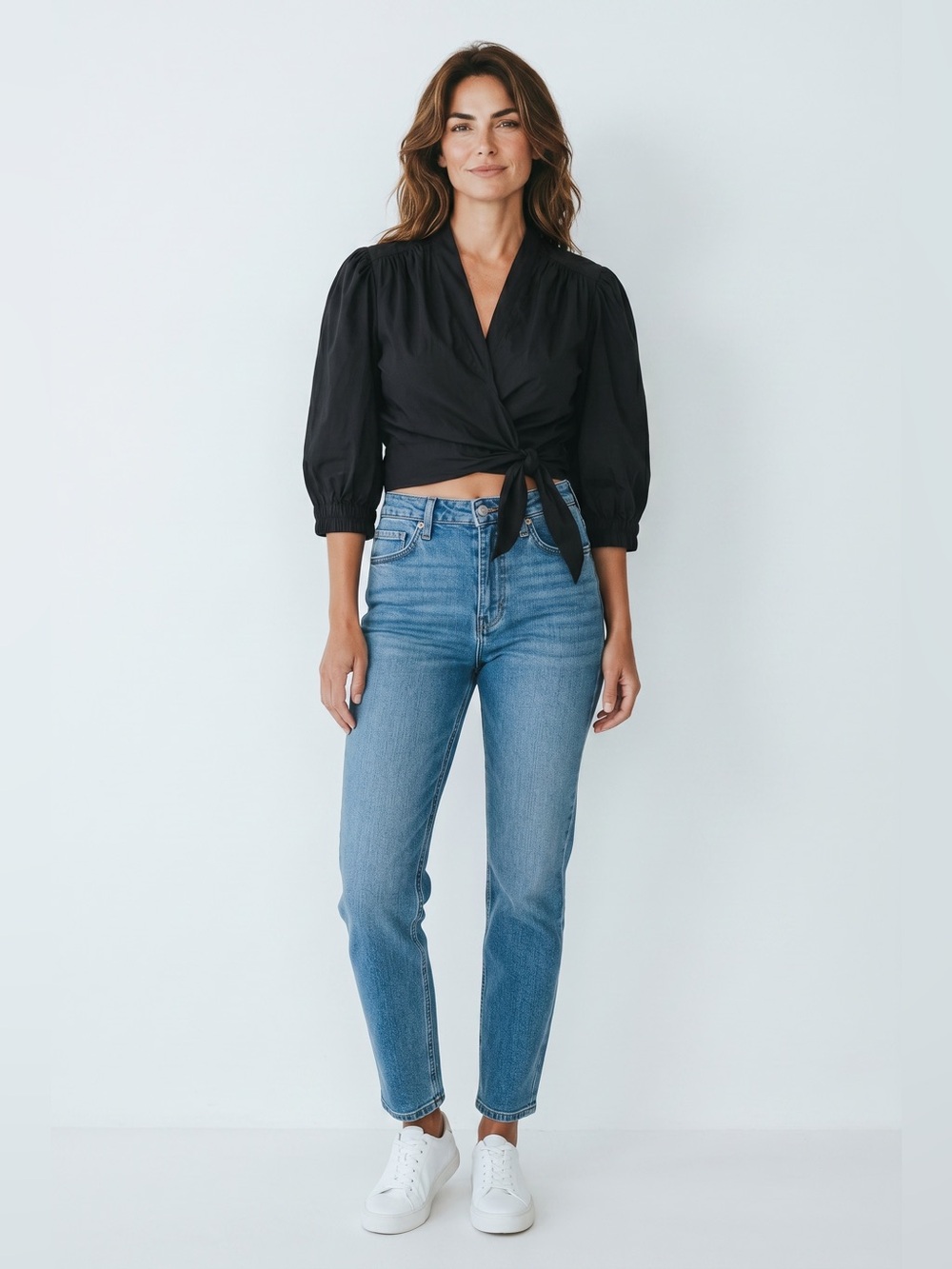 Zara Poplin Tie Front Crop Shirt // Black // XS